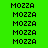 Green background with repeated 'MOZZA' text in black pixelated font, some highlighted with purple rectangles