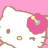 A contact sheet of 17 animated frames showing a Hello Kitty character with pink bow and 'hello kitty' text on a pink background, arranged in a 5x4 grid with one partial frame at bottom left.