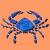 Animated contact sheet of seven blue zodiac-themed icons on orange background, including crab and abstract circular patterns.