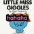 Animated icon features a blue cartoon character with orange hair under 'LITTLE MISS GIGGLES' text, displaying 'hahaha' and changing to 'ooouhhh lala' over colorful polka dots.