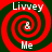 Four identical spiral patterns with red and dark green stripes, each containing text elements "Livvey," "&," and "Me" in white.