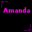 Pixelated pink text "Amanda" repeated three times on black background with purple and pink star-shaped pixel clusters scattered around.