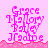 Pixelated text in pink and white reads "Grace Mallory Bailey Jade" over a pink background with a wavy lower border.