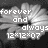 Pixelated grayscale image with white text reading 'forever and always 12*12*07' over a blurred background of light gray shapes.