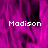 Pixelated text 'Madison' appears in three positions over a magenta and black abstract background with visible motion blur.