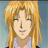 A 48x48 pixel animated buddy icon featuring a blonde anime character on the left and text elements on the right, displayed as a contact sheet with two frames.