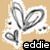 A static icon with a beige background featuring three heart shapes and small dots, with the text 'eddie' in black.