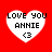 Four heart-shaped icons with 'LOVE YOU ANNIE <3' text on red background, each displaying slight pixel variations.