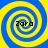 Four identical spiral patterns with blue and yellow stripes, each containing the text 'Zoro' in black pixelated font at the center.