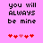 Pixelated text on pink background with red and light-red heart symbols below, showing two animation states.