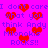 A static contact sheet of four identical animated frames showing a pixelated text-based design with repeating phrases and heart symbols on a bright pink background.