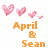 Pixelated pink hearts and orange text reading 'April & Sean' and '8-20-07' on white background.