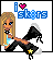 Pixel art buddy icon featuring a blonde cartoon character in dynamic pose with text "i ❤️ skors" above, set against white background with black border.