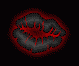 Six of a red and black animated lips icon with a glowing red outline on black background
