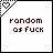 A 3x3 contact sheet of nine animated frames showing a pixelated icon with "random as fuck" text and heart symbols in the top-left corner, each frame displaying different color variations of the text and hearts.
