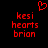 Red pixelated text and a heart symbol on black background, with two identical static frames showing 'kesi hearts brion' below the heart.