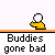 Pixel art character with white head and yellow body in multiple poses including speech bubble, weapon firing, and heart symbols.