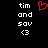 Static pixel art displays text 'tim and sov <3' in white on black background with a red heart symbol above the text.