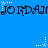 Blue background with repeating black text 'JORDAN' and white star patterns in pixelated style.