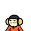 Pixelated character in orange shirt and black headphones with yellow earcups, eyes closed in two of