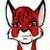 Pixelated static icon of a red cartoon cat with large ears, white facial markings, and closed eyes against a transparent background.