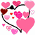Pixelated heart-themed icons display various heart shapes in multiple colors across different scenes including a beach, ice cream, and scattered hearts.