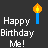 Pixelated birthday icon with 'Happy Birthday Me!' text and a single candle, displayed in four identical positions on dark background