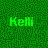 Green pixelated text 'Kelli' centered on a green maze-patterned background with dark green lines forming interconnected paths.