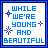 Blue text 'WHILE WE'RE YOUNG AND BEAUTIFUL' with purple stars on white background, transitioning to blue text 'KISS ME LIKE YOU MEAN IT' with pixelated blur effects.