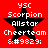 Red background with black star and white text reading YSC Scorpion Allstar Cheerteam 8:#9829; in four identical