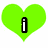 Six green heart-shaped icons with white text on black outlines arranged in two , displaying the phrase "i cant keep my mind off of him.." and a small heart symbol