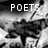 Black-and-white image with text fragments 'POETS', 'OF THE', and 'FALL' overlaid on abstract shapes resembling trees or branches.