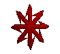 Red star-shaped icon with eight points, varying in size and orientation