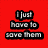 Red background with black text blocks arranged in a , displaying phrases like "I just have to save them" and "BIGGEST BLAME FOOL IN THE"