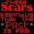 A static contact sheet showing two frames of a pixelated text animation with red and gray color scheme on black background.