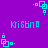 Pixelated cyan text and geometric shapes on a solid purple background, with repeated patterns of squares and dots.