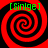 Four identical red and black spiral patterns arranged in a with green text above each spiral