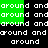 Pixelated text repeats 'around' and 'andaroud' on black background with green rectangular overlays.