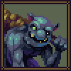 Four pixel-art monsters in a : gray goblin, red demon with horns and wings, green dragon-like creature, and large eye monster