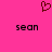 A static pixel art image with a bright pink background, featuring a dark red heart symbol above two identical text labels.