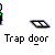 Pixelated green-shirted figure with white face appears above and beside black trap door shapes on gray background, text "Trap door" below each.