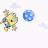 Animated contact sheet showing a yellow cartoon character kicking blue polka-dot balls across seven frames with light purple clouds in the background.