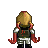Pixelated character with golden helmet, red tentacle-like appendages, dark vest with red marks, white pants, and black boots against gray background.
