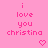 Pink background with repeated text "i love you christina" and small heart symbols in pixelated style.