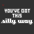 Animated pixel art displays text "YOU'VE GOT THIS silly way" and "OF KEEPING ME ON THE EDGE OF MY SEAT" with changing rainbow-colored accents on a dark background.