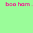 Green background with pink pixelated text reading 'boo ham . words can't even describe it =) drew . max . abby . sami . hoho . i love you guys .'