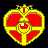 Red and yellow heart-shaped icon with crown, central gem, and cross design; text "Moon Cosmic Power" below in red pixelated font on black background.