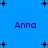 Blue background with four instances of the name 'Anna' in dark blue text, scattered black plus signs and dots, and a static composition.