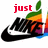 A four- shows a Nike shoe with an Apple logo background, each displaying different red text: 'just', 'do', and 'me' across three