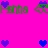 Pixelated icon with bright pink background, green text reading 'Hanna', and blue/purple heart symbols in various configurations.